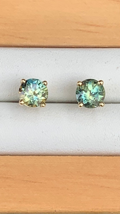 Australian Parti Sapphire Earrings ~ 5mm Gold Studs