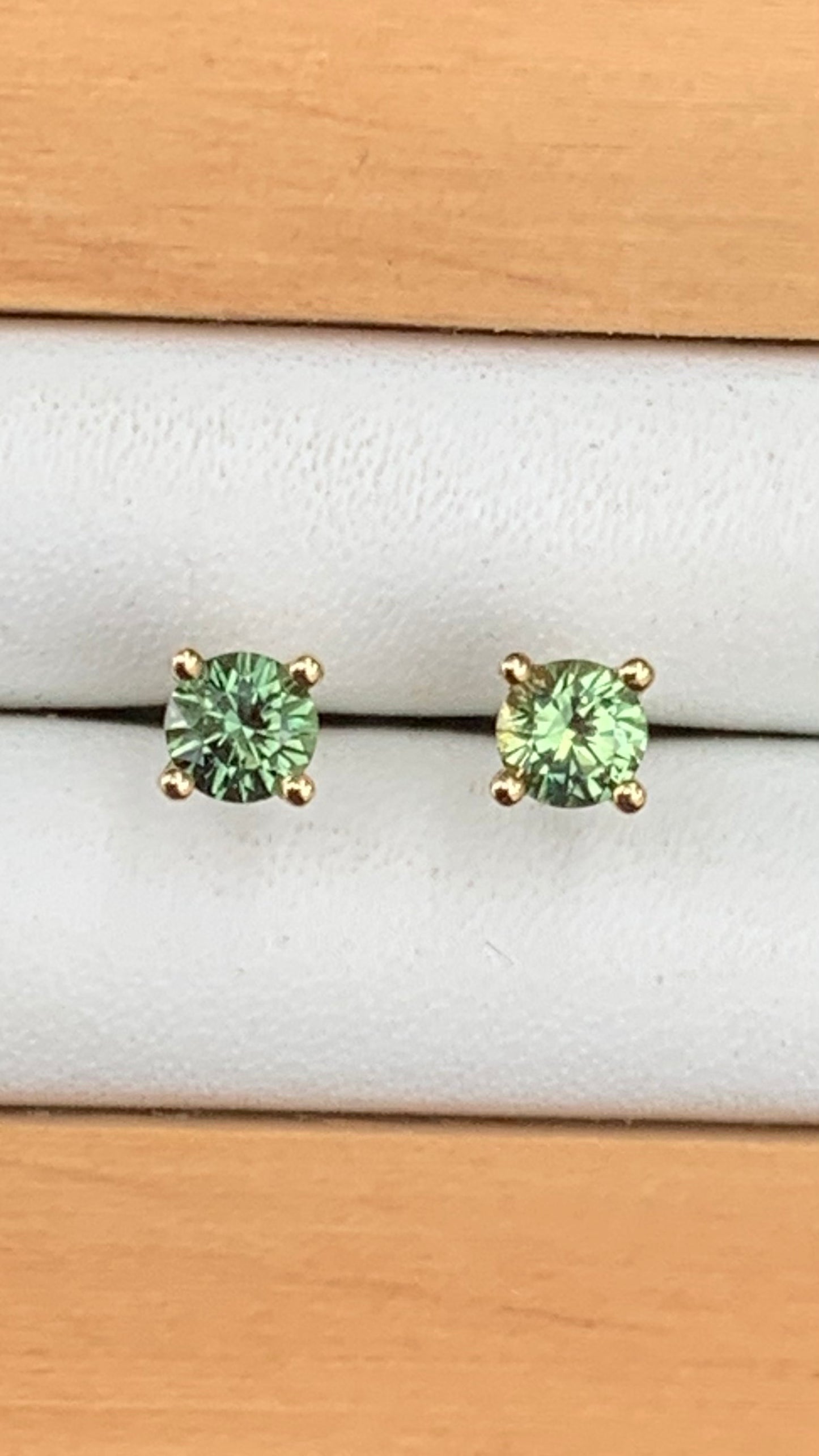 Green Australian Sapphire Earrings ~ 3.5mm Gold Studs