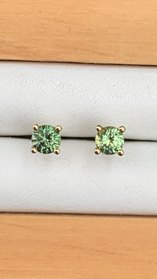 Green Australian Sapphire Earrings ~ 3.5mm Gold Studs