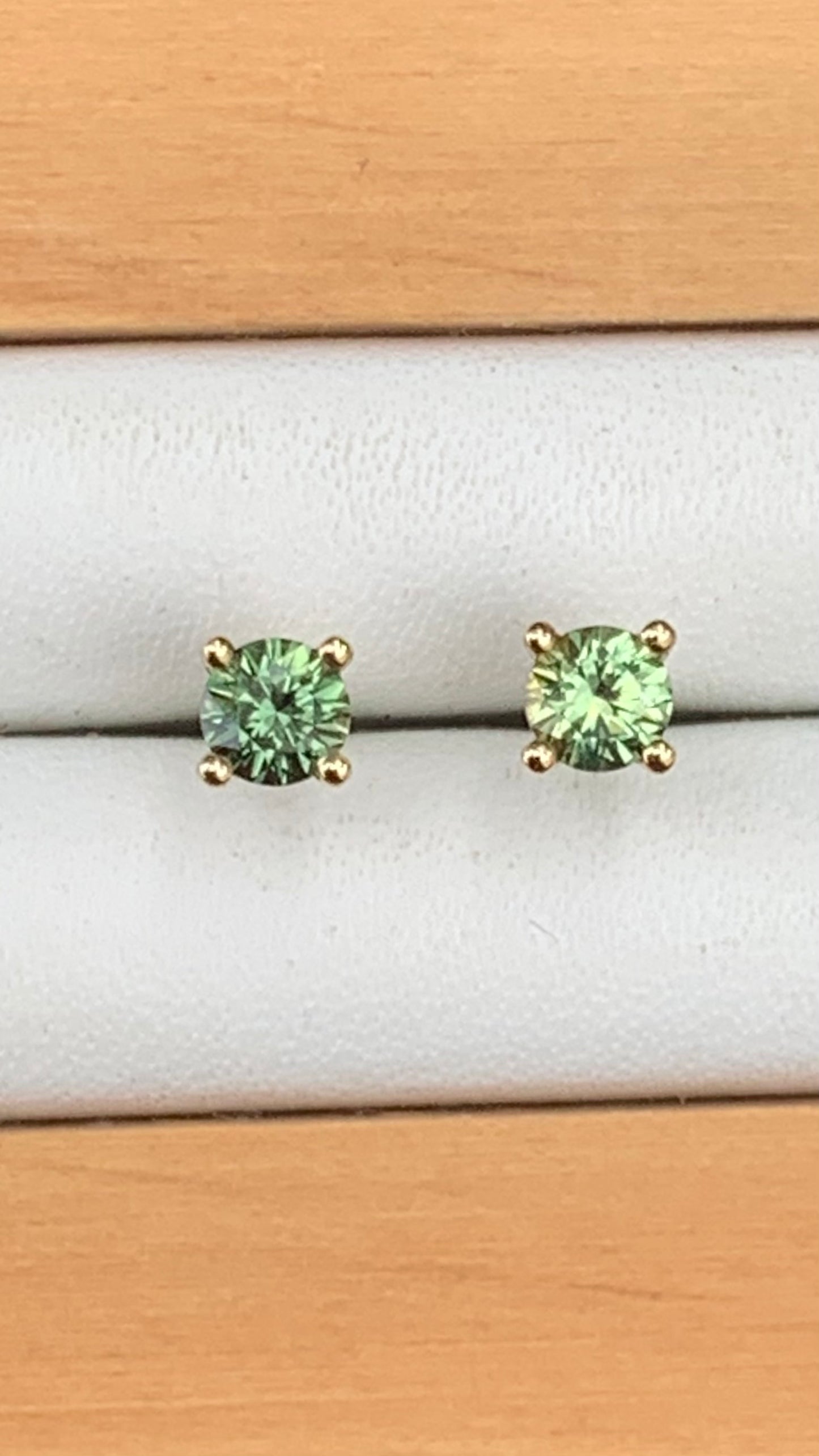 Green Australian Sapphire Earrings ~ 3.5mm Gold Studs