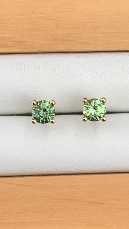 Green Australian Sapphire Earrings ~ 3.5mm Gold Studs