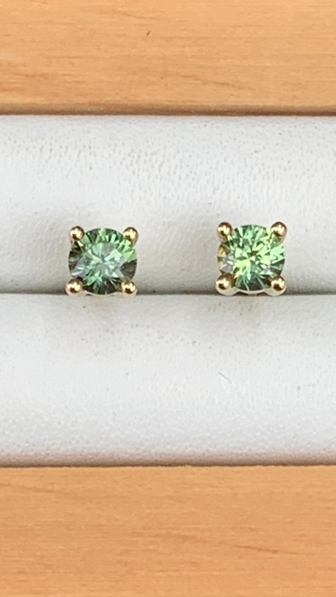 Green Australian Sapphire Earrings ~ 3.5mm Gold Studs
