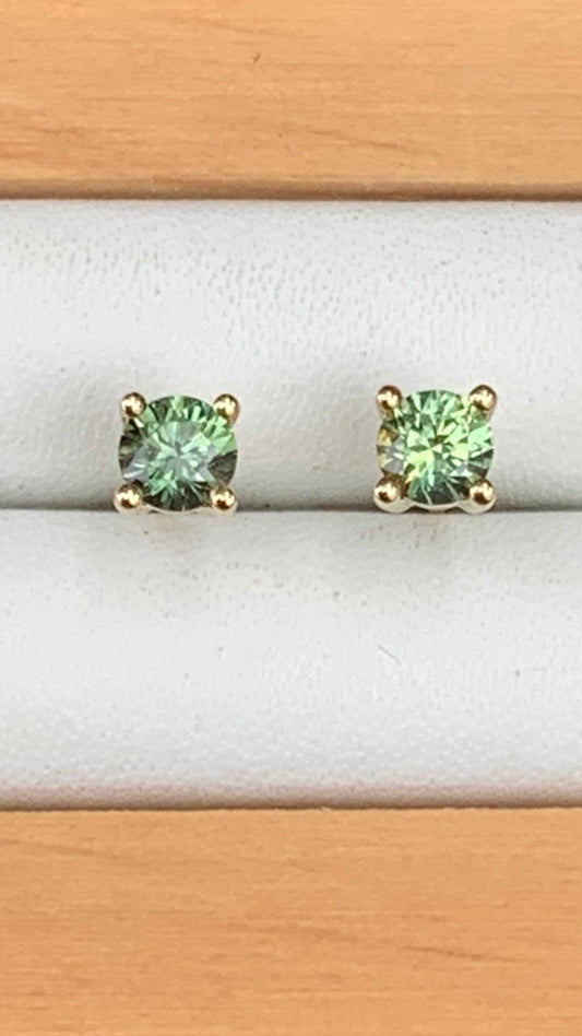 Green Australian Sapphire Earrings ~ 3.5mm Gold Studs