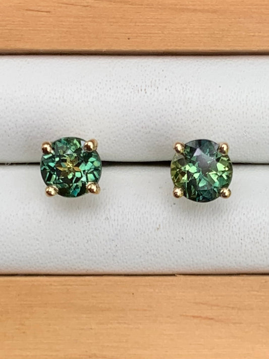 Teal Australian Sapphire Stud Earrings