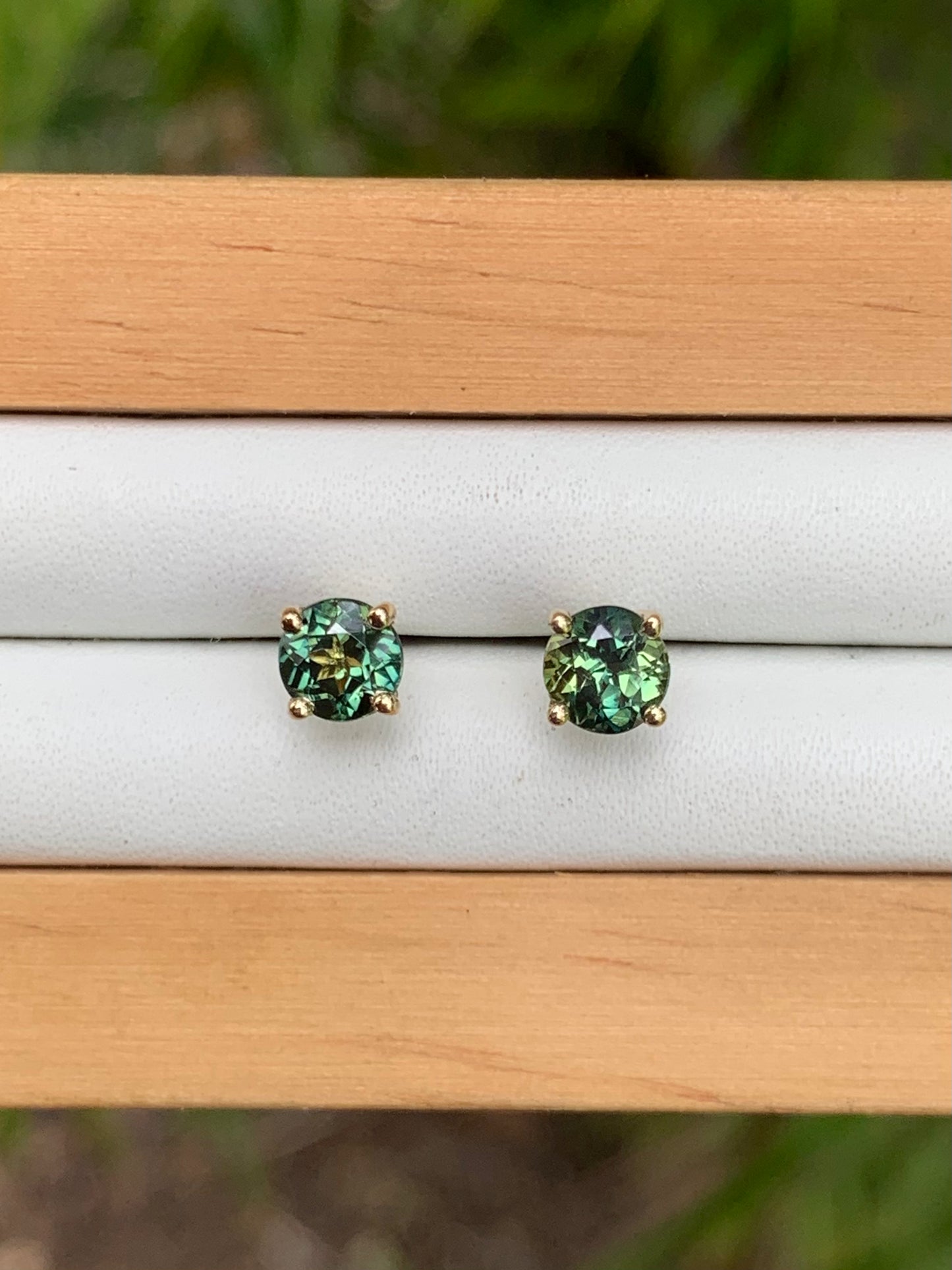 Close up of Australian Sapphire Stud Earrings