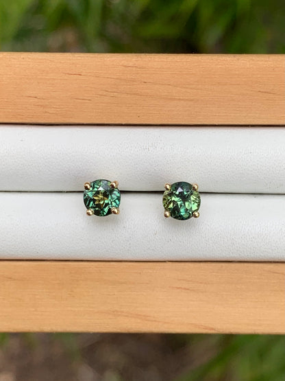 Close up of Australian Sapphire Stud Earrings