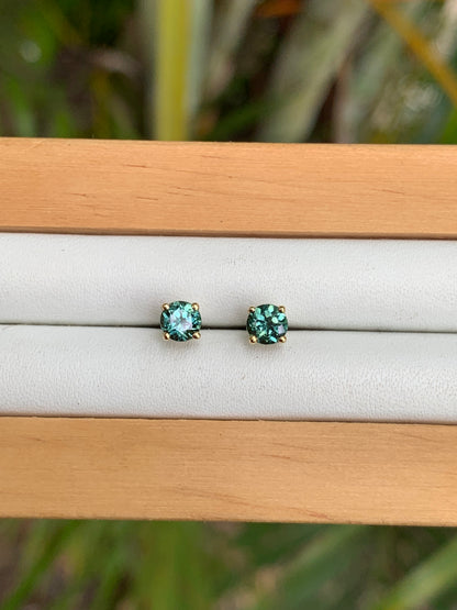 Blue Australian Sapphire Earrings ~ 4mm Gold Studs