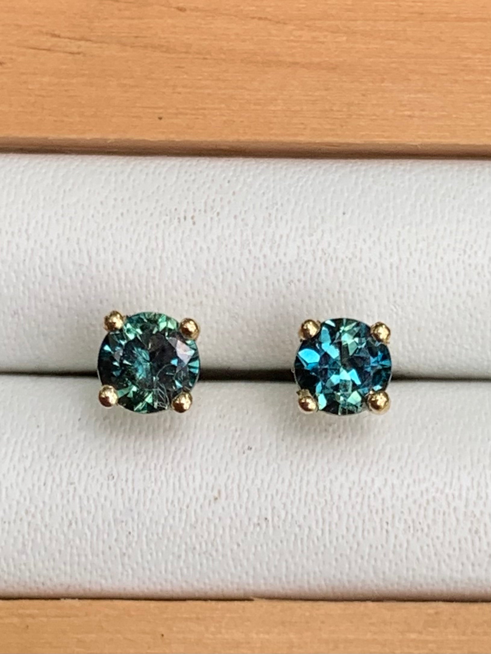 Teal Australian Sapphire Stud Earrings