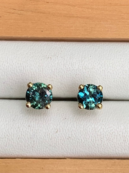 Teal Australian Sapphire Stud Earrings