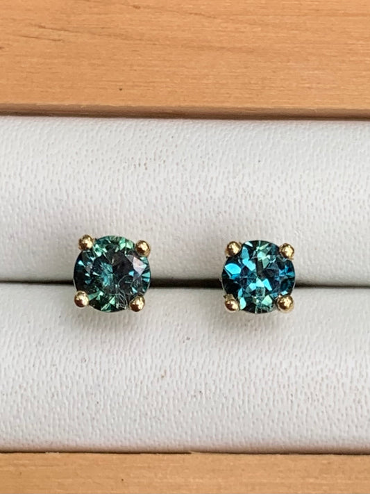 Teal Australian Sapphire Stud Earrings