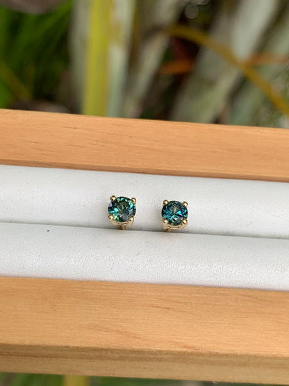Side view of Australian Sapphire Stud Earrings