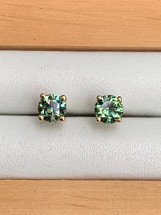 Teal Australian Sapphire Stud Earrings