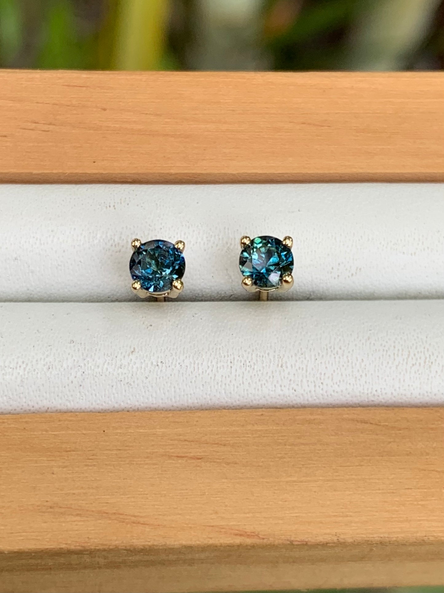 Side view of Blue Australian Sapphire Stud Earrings