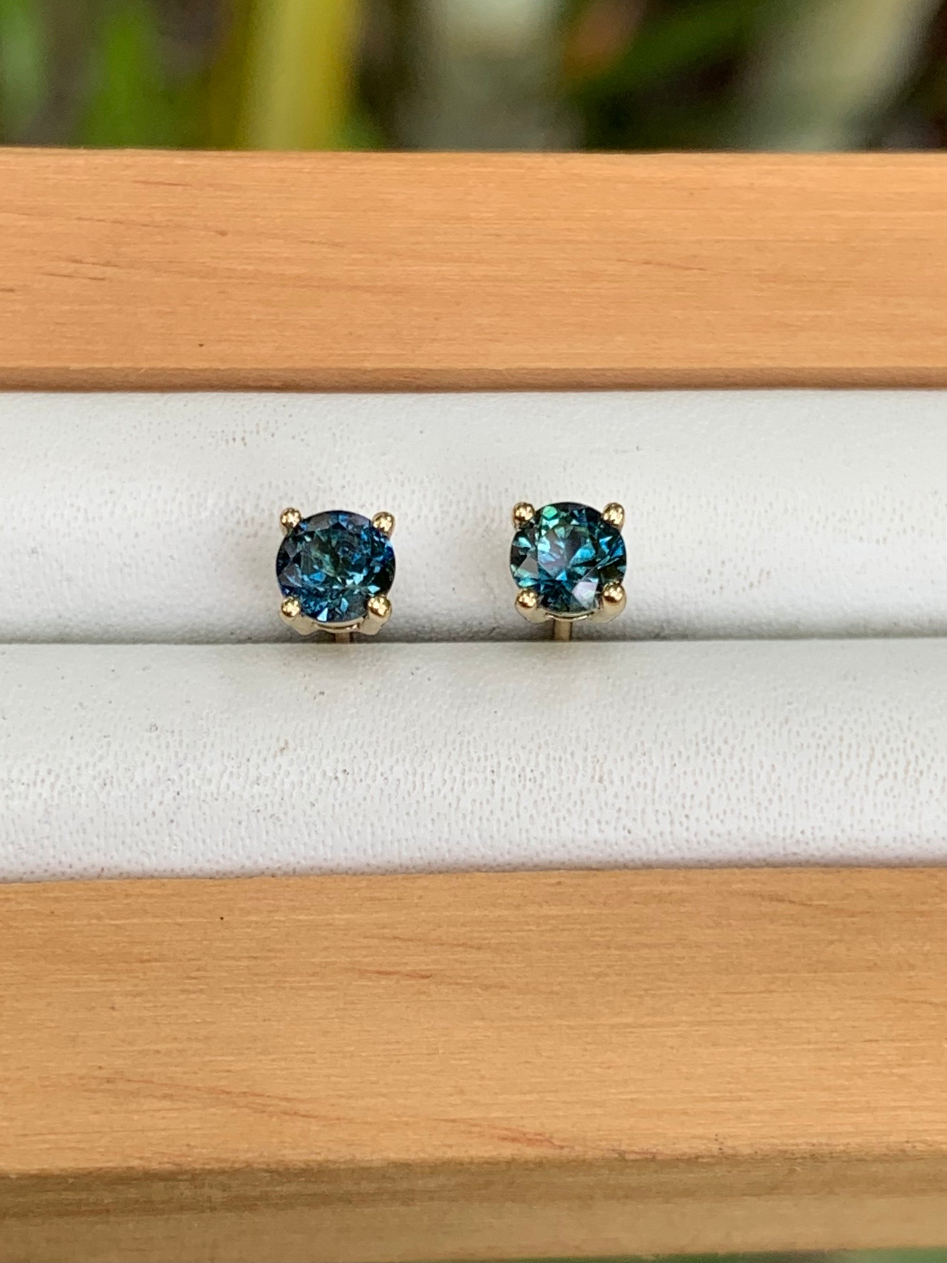 Side view of Blue Australian Sapphire Stud Earrings