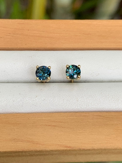Side view of Blue Australian Sapphire Stud Earrings