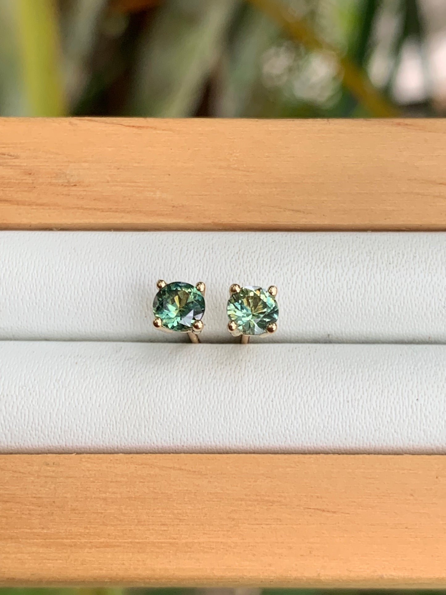 Side view of Australian Parti Sapphire Stud Earrings