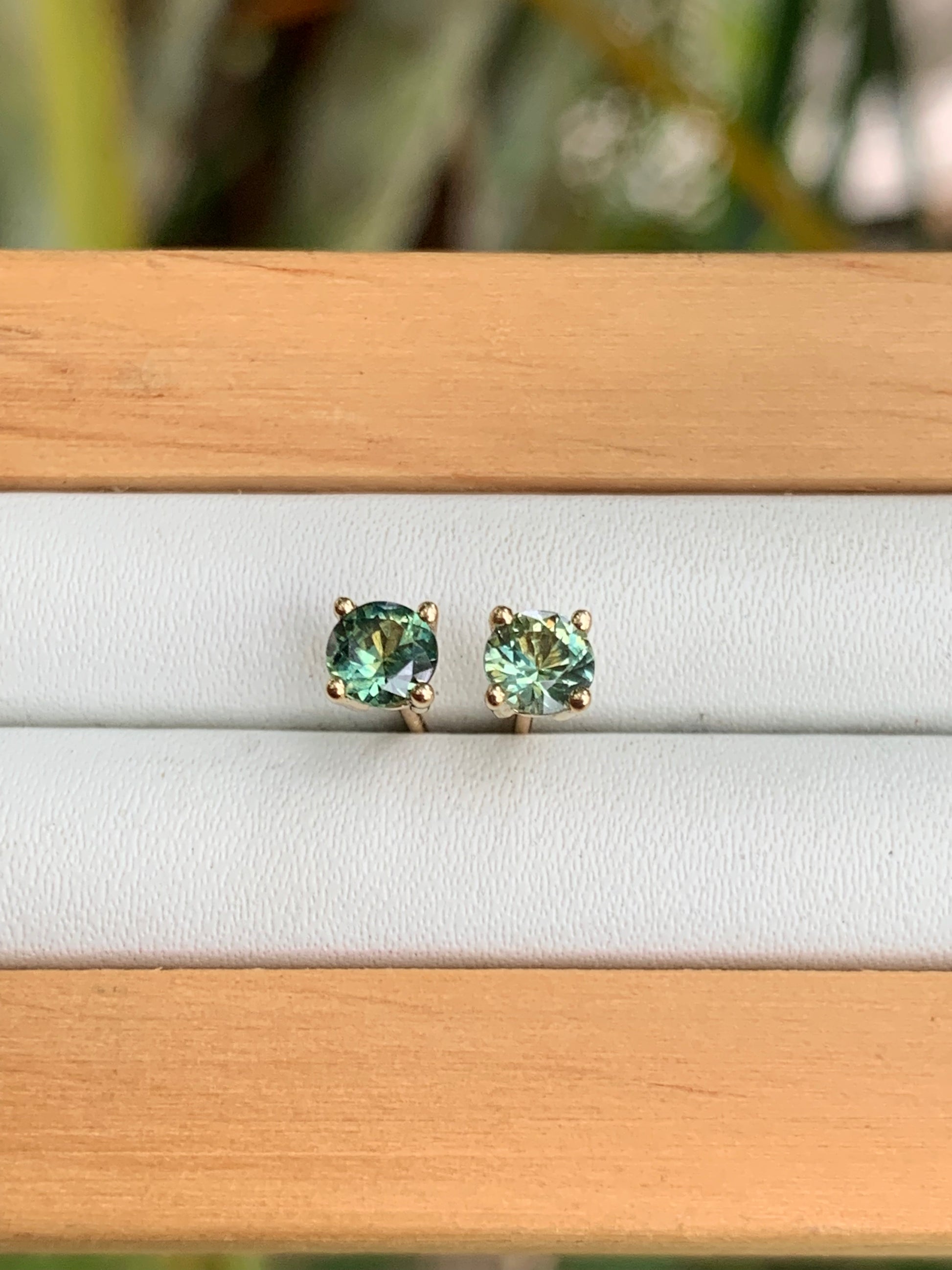 Side view of Australian Parti Sapphire Stud Earrings