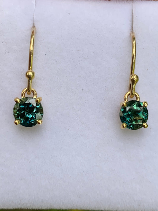 1.61ct Teal Australian Parti Sapphire Drop Earrings