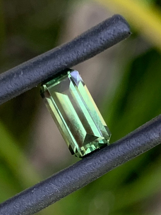 1.29ct unheated Australian green sapphire emerald cut elongated gemstone