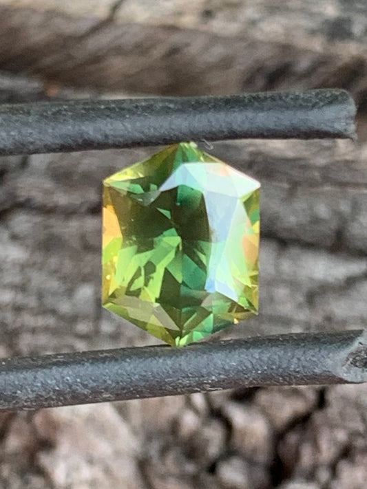 3.15ct unheated Australian green yellow parti sapphire elongated hex gemstone