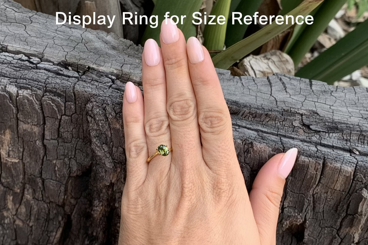 on hand photo of yellow to green parti sapphire unheated Queensland gemstone oval cut