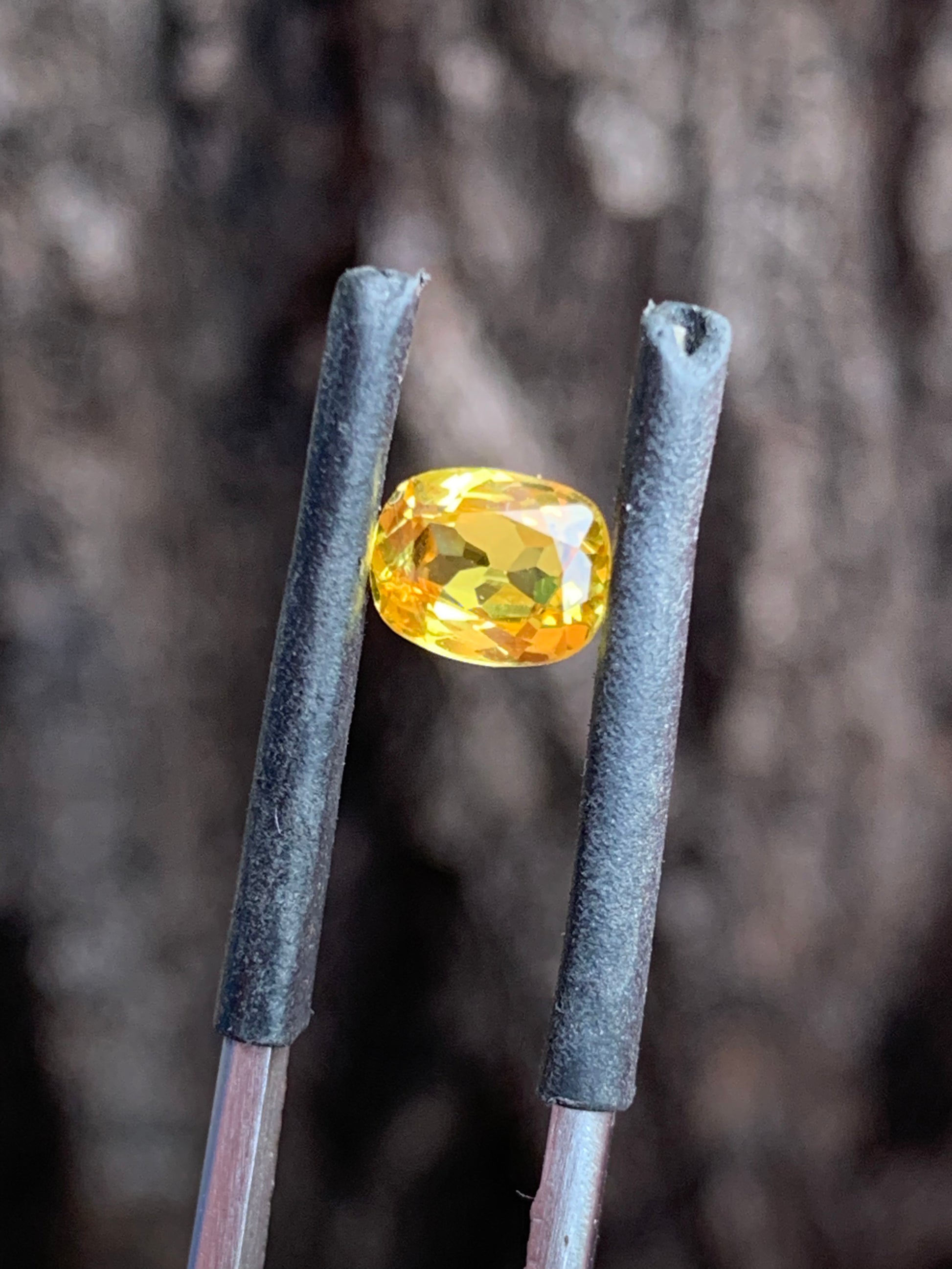 close up vivid yellow sapphire unheated Queensland gemstone cushion cut