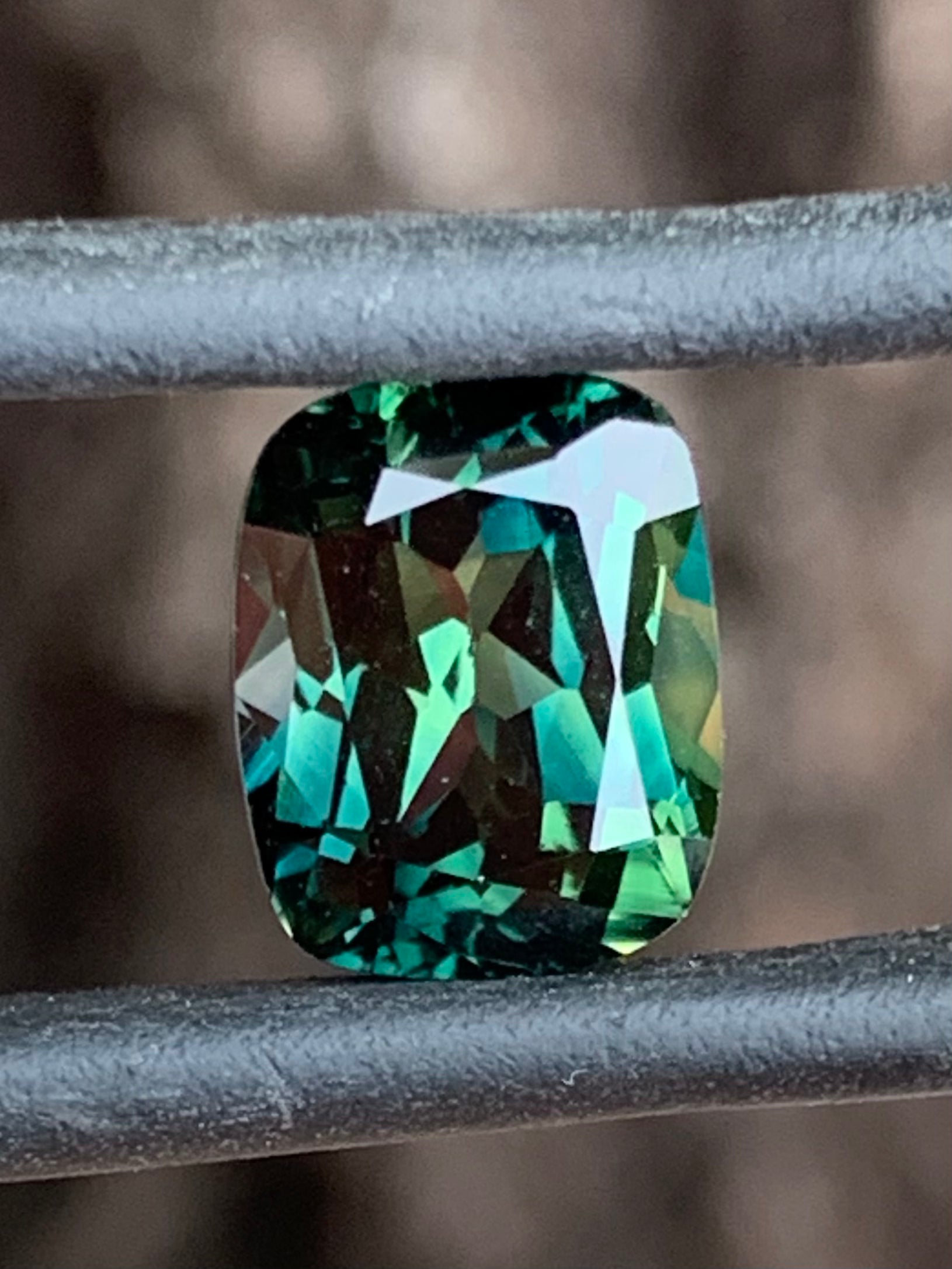 3.26ct unheated Australian teal parti sapphire cushion cut with yellow banding