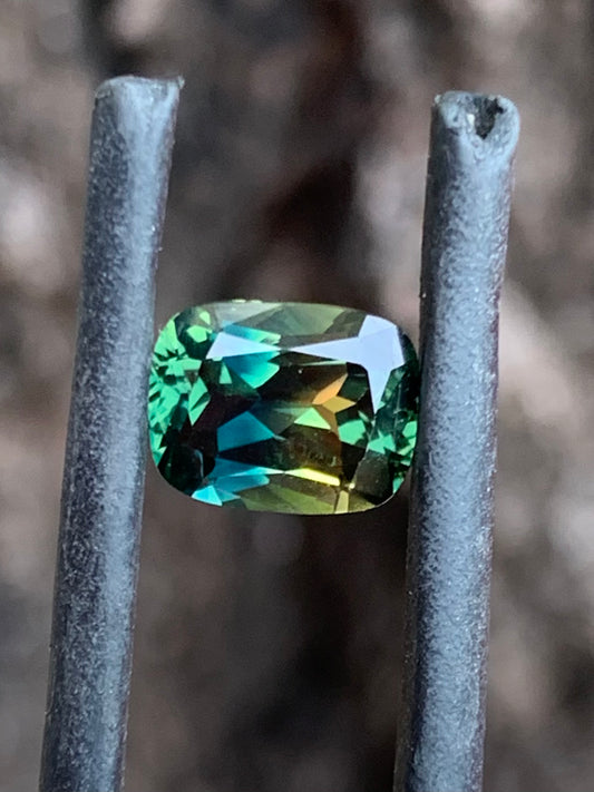 2.12ct unheated Australian teal parti sapphire cushion cut with yellow zoning