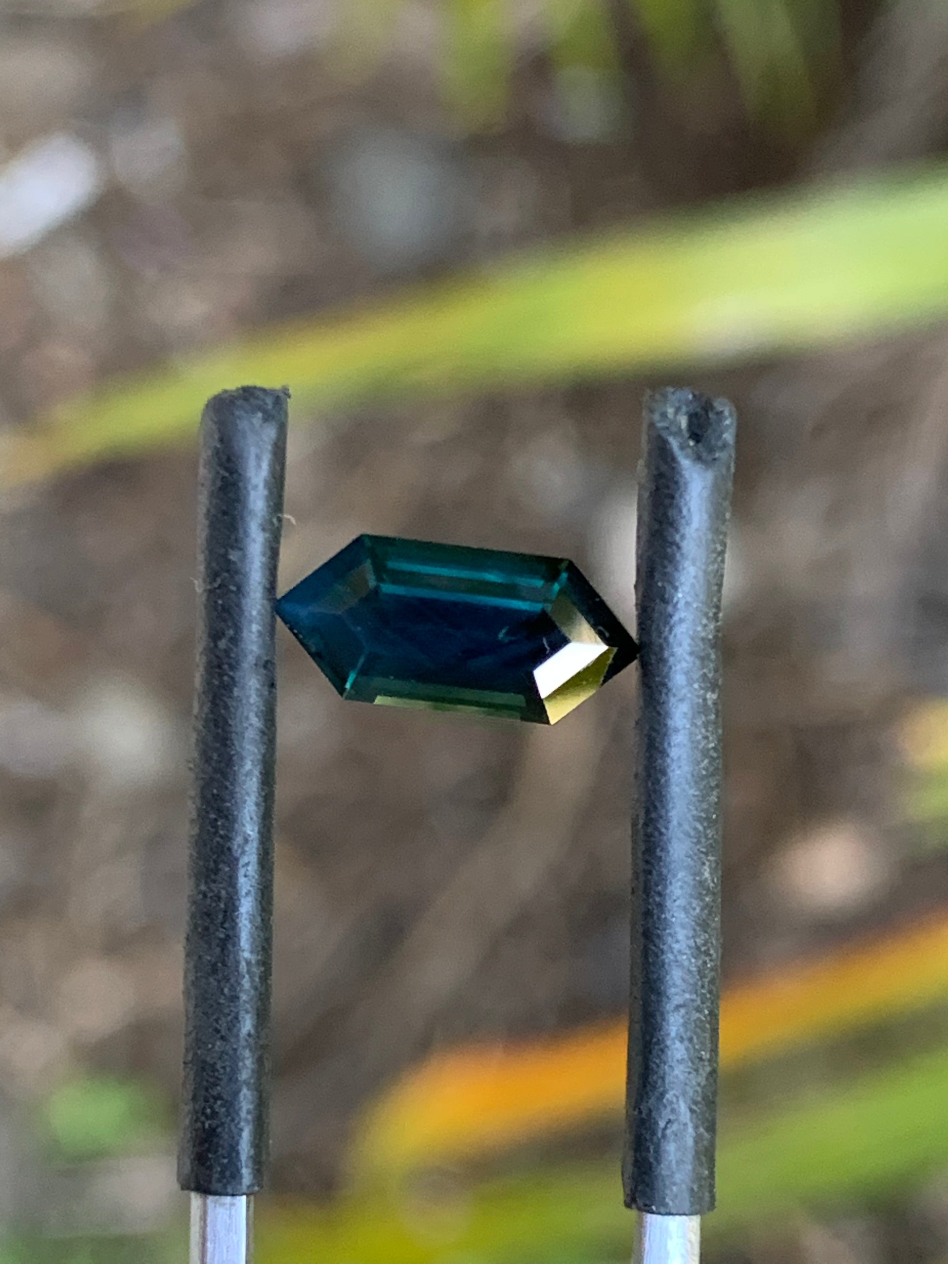 Elongated hexagon Australian sapphire sourced from the Central Queensland Gemfields