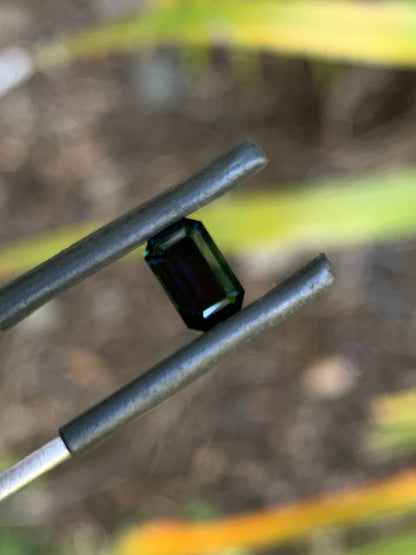 Close-up of a 1.51ct emerald cut sapphire from Australia