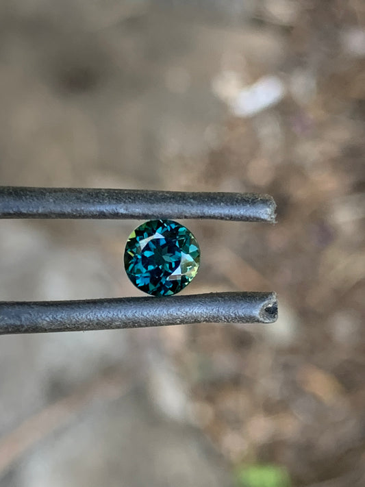 Round teal blue sapphire sourced from the Central Queensland Gemfields