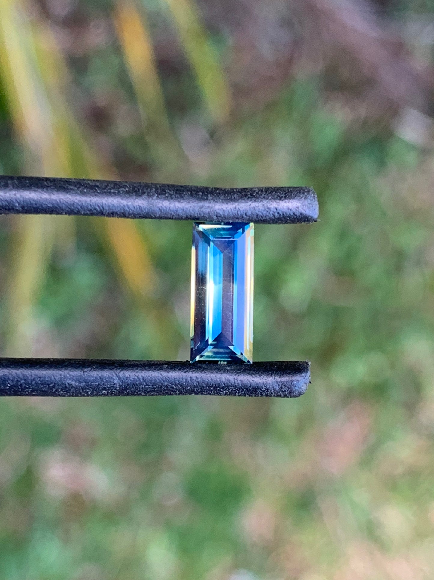 Natural baguette cut Australian sapphire with striking colour play