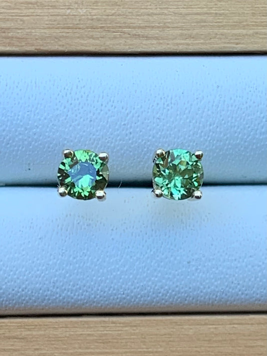 Green Australian Sapphire Earrings ~ 3.5mm Gold Studs