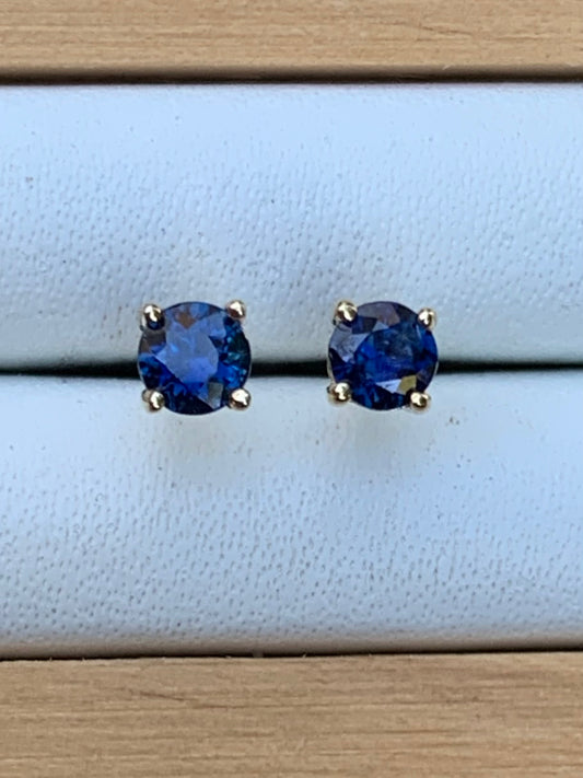 Blue Australian Sapphire Earrings ~ 3.5mm Gold Studs
