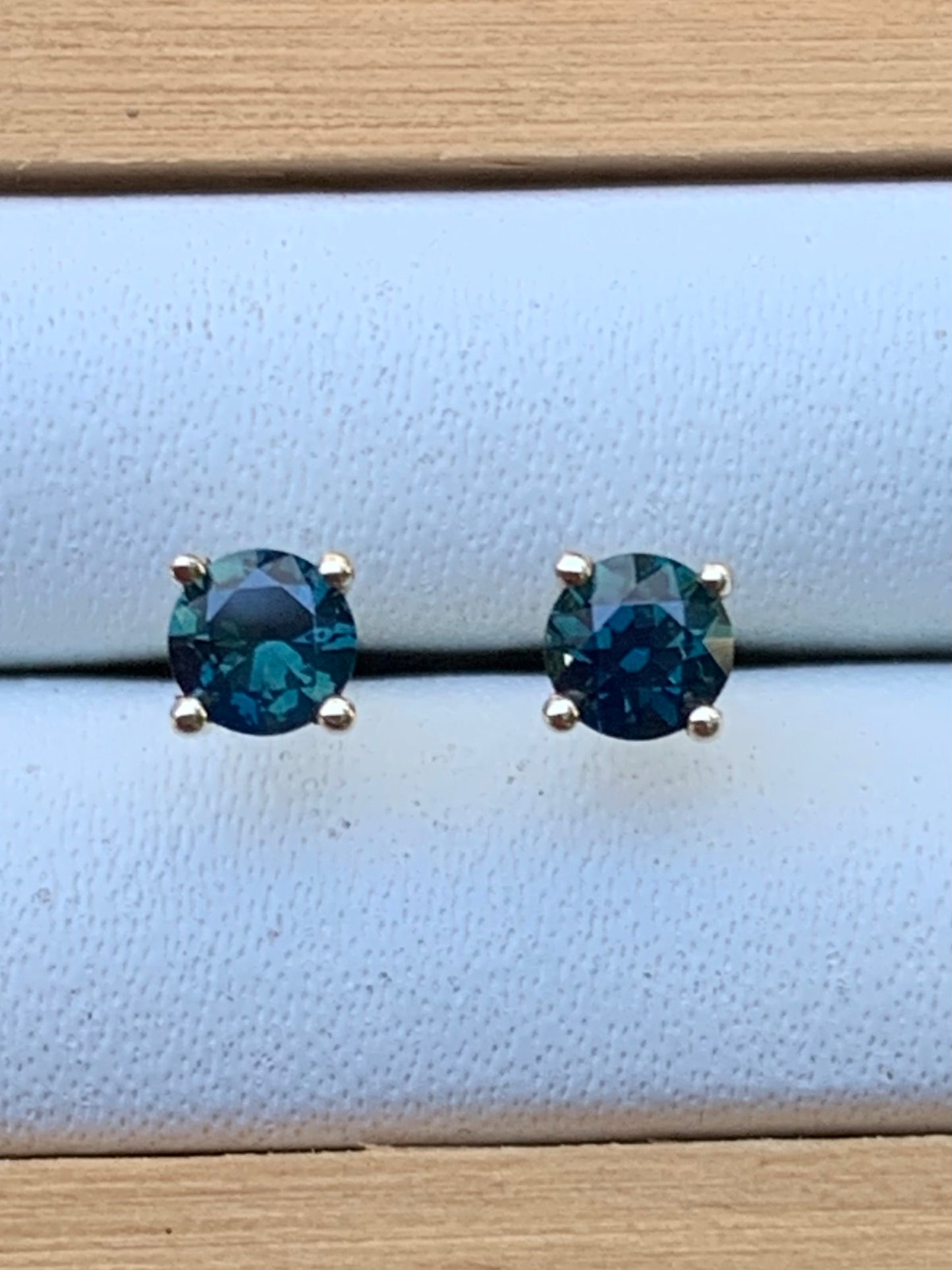 Teal Australian Sapphire Earrings ~ 3.5mm Gold Studs