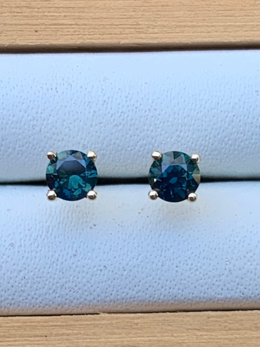 Teal Australian Sapphire Earrings ~ 3.5mm Gold Studs