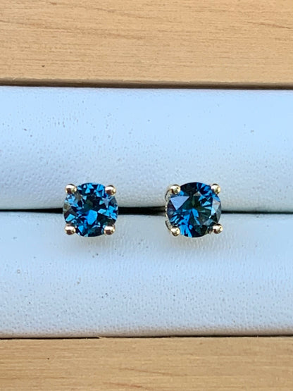 Blue Australian Sapphire Earrings ~ 4mm Gold Studs