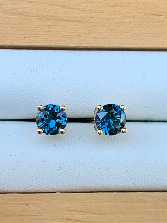 Blue Australian Sapphire Earrings ~ 4mm Gold Studs