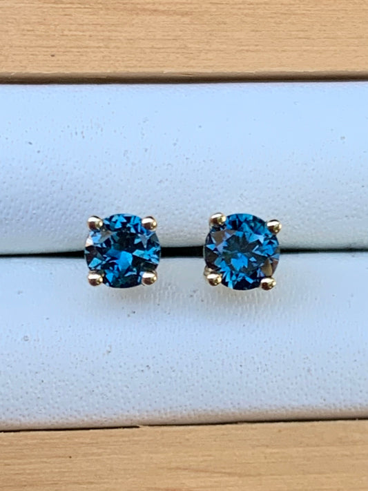 Blue Australian Sapphire Earrings ~ 4mm Gold Studs