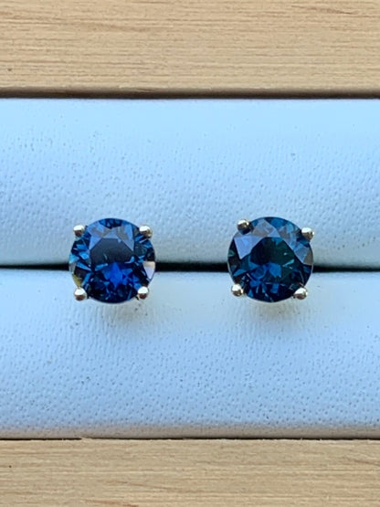 Blue Australian Sapphire Earrings ~ 4.5mm Gold Studs