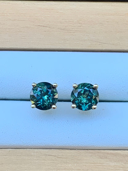 Teal Australian Sapphire Earrings ~ 5mm Gold Studs