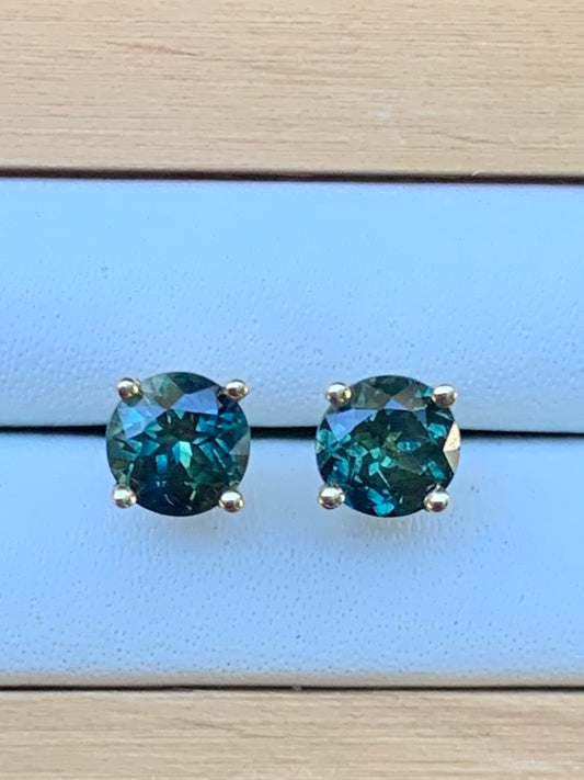 Teal Australian Sapphire Earrings ~ 5mm Gold Studs