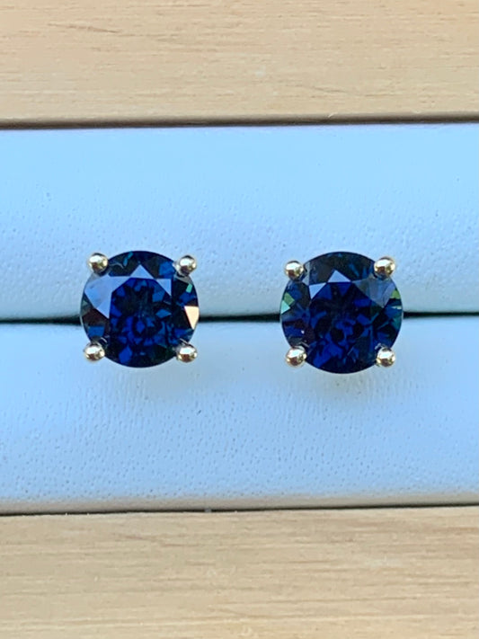 1.71ct Blue Australian Sapphire Earrings ~ 5.5mm Gold Studs