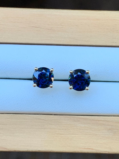 1.71ct Blue Australian Sapphire Earrings ~ 5.5mm Gold Studs
