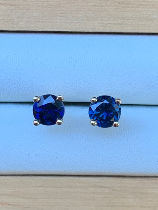 Blue Australian Sapphire Earrings ~ 4mm Gold Studs