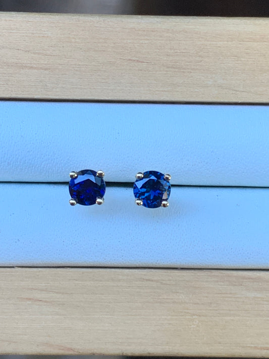 Blue Australian Sapphire Earrings ~ 4mm Gold Studs