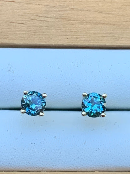 Teal Australian Sapphire Earrings ~ 3.5mm Gold Studs