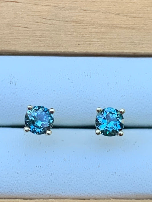Teal Australian Sapphire Earrings ~ 3.5mm Gold Studs