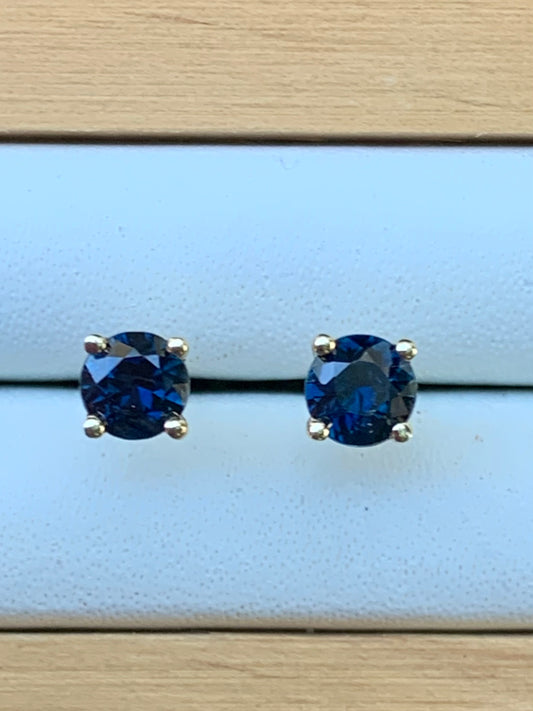 Blue Australian Sapphire Earrings ~ 4mm Gold Studs