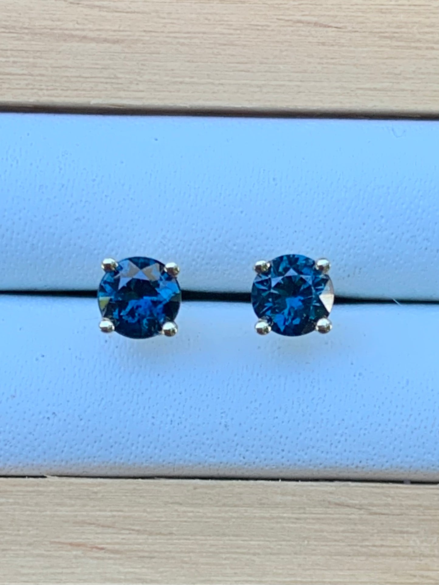 Blue Australian Sapphire Earrings ~ 4mm Gold Studs